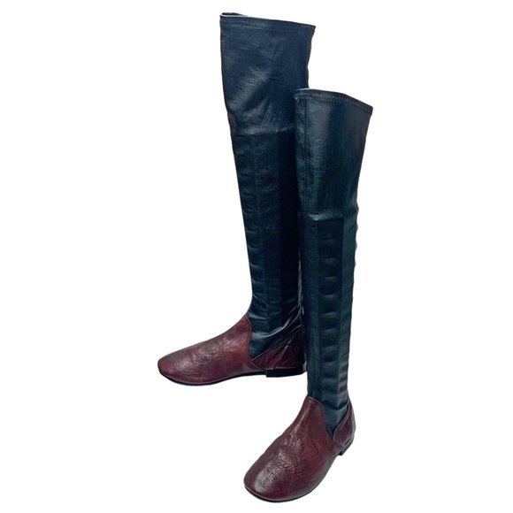 KUDETA Merlot and Black‎ Leather Rear Zip Stretch Tall Boots - Picture 12 of 12